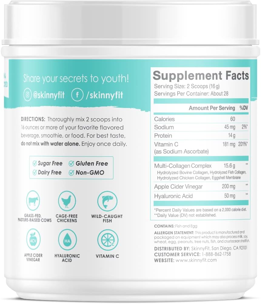 SkinnyFit Super Youth 5 Types Multi-Collagen Peptides THYROID HEALTH Unflavored | 448g 28 Servings